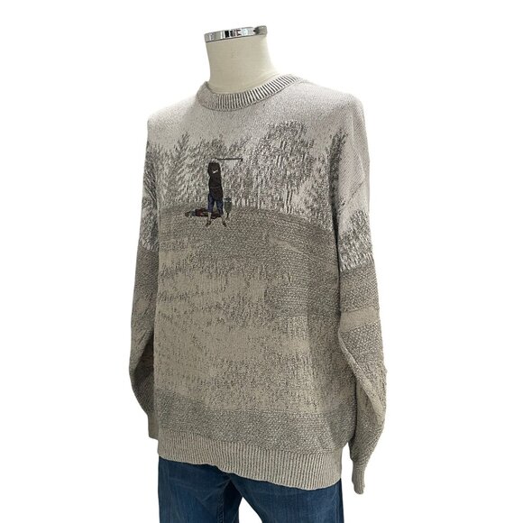 Pinnacle Vintage Golf Sweater XL Made USA 90s Knit Embroidered Scene Cottagecore - Picture 6 of 8